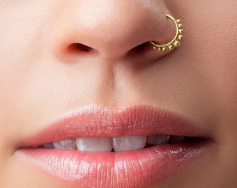 Indian Gold Nose Ring - Solid 14k Hoop with Delicate Ball Accent