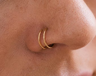 Double Nose Hoop, Real Gold Nose Ring, Solid 14k Gold Hoop, Nose Ring for Men, Quality Nose Ring, Coil Nose Ring, Double Nose Ring 14k