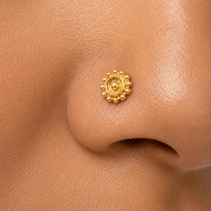 Nose Stud in 14k Solid Gold · Indian Nose Stud · Boho Nose Rings · Flower Nose Piercing Jewelry
