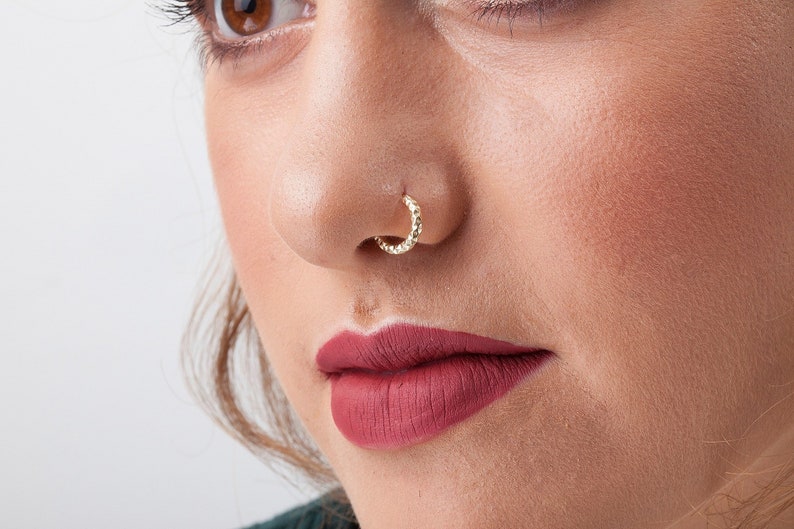 Gold Nose Ring Unique Gold Nose Ring 14k Gold Nose Hoop 14k Etsy