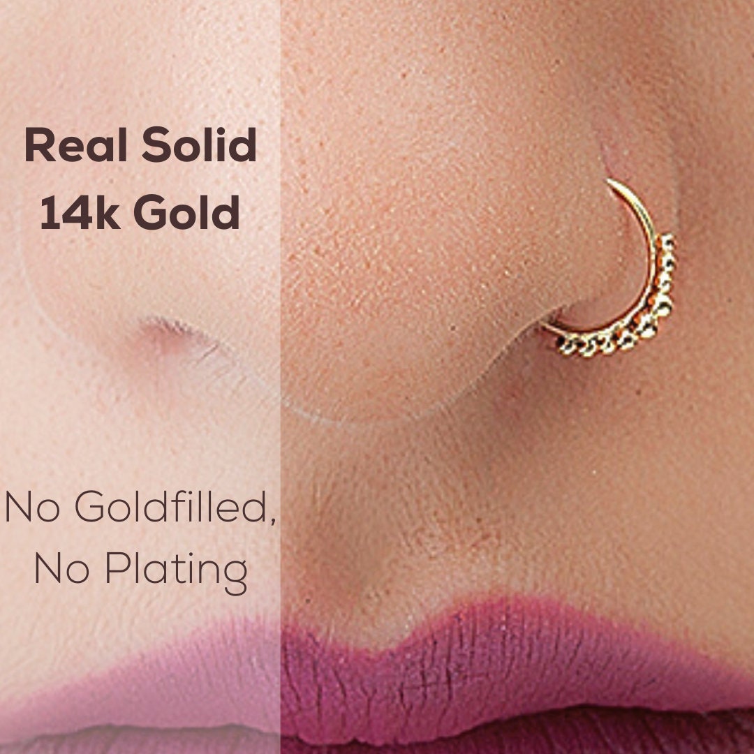 Gold Nose Hoop 14k, Solid Gold Nose Ring, Beaded Nosering, Indian Nostril  Jewellery, Nose Piercing, Septum, Helix Earring, Nose Ring, SKU 42 -   Norway