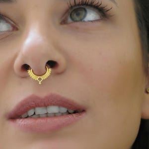 Tribal 14k Gold Septum Ring, Beaded Minimalist Style (Multiple Sizes)