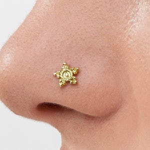Indian Star Nose Stud: Solid 14k Gold, Corkscrew Back