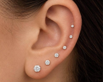 Natural Diamond Stud Earrings · Solid Gold Tiny Martini Studs · Minimal Fine Jewelry