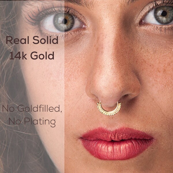 Gold Septum Ring, Indian Nose Ring, Nose Hoop, Traus, Cartilage, Rook, Nipple, Belly Ring- Solid Gold Nose Ring, Nose Jewelry, SKU 62