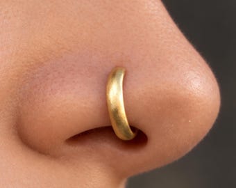 14K Gold Nose Ring, Wide Domed Nose Hoop, Thick Solid Gold Nostril Ring, Statement Nose Jewelry