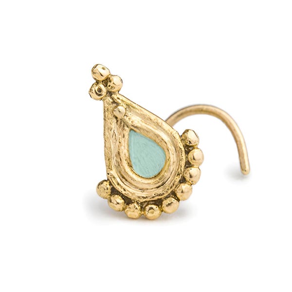 Joyas para la nariz: Aretes de oro amarillo macizo de 14 k (estilo indio, varios tamaños)