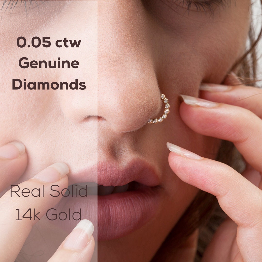 Diamond Nose Ring, Diamond Nose Hoop, Genuine Diamonds Nose Piercing, Diamond  Nose Jewelry, Nose Ring Diamond, Gold Nose Ring, SKU 181-16D - Etsy