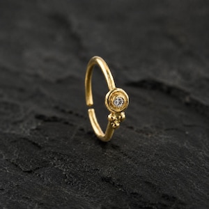 Diamond Nose Ring: Solid 14k Gold, Indian Style Hoop
