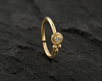 Diamond Nose Ring: Solid 14k Gold, Indian Style Hoop