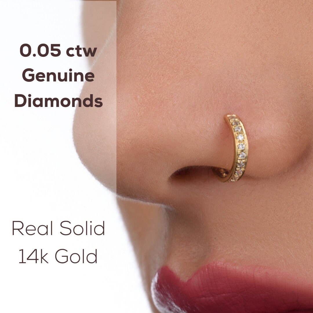 Buy Diamond Nose Ring, Diamond Nose Hoop, Genuine Diamonds Nose Piercing, Diamond  Nose Jewelry, Nose Ring Diamond, Gold Nose Ring, SKU 181-13D-D Online in  India - Etsy