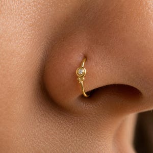 Diamond Nose Ring: Dainty Indian Tribal Style - Solid 14k Gold