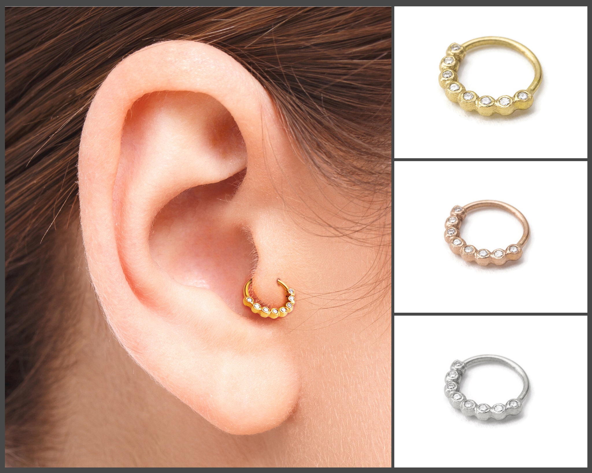 thumbnail image 2 of HQLA 16g Diamond CZ Lip Rings Labret Monroe Nose Tragus Helix Ear Piercing Jewelry Surgical Stainless Steel 2/3/4mm CZ 8mm Bar Length 3 Pairs Set 2 of 12