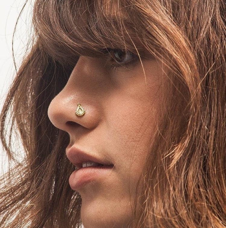 Gold Nose Stud, Solid 22k or 14k Yellow Gold Nostril Pin, Nose Ring, Nose Stud Ring, Indian Nose Stud, Nostril Screw, Body Jewelry, SKU 92