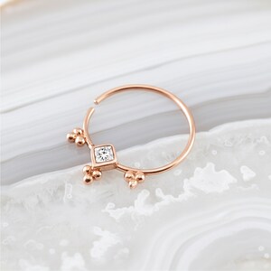 Indian Style Diamond Nose Ring, Solid 14k Gold (Rose, White, or Yellow) image 9
