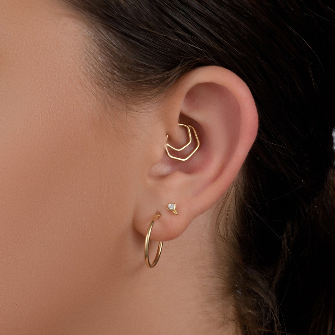 Daith Ring Gold 14K Solid Gold Jewelry Gold Daith Ring Daith Piercing Rook Solid Gold 14k Geometric Daith Asymmetric Earring SKU 48 Etsy