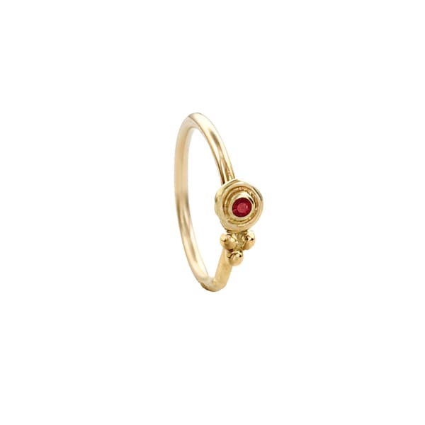 Indian Style Nose Ring: Solid 14k Gold with Ruby Stone - Rose, White, Yellow