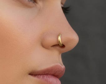 Gold Nose Ring: Thick Domed Hoop Design - Solid 14k Nickel-Free