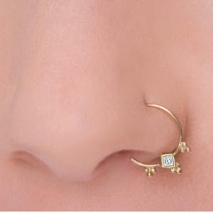 Diamond Nose Ring, Diamond Gold Nose Ring, Rose Gold, White Gold Nose Ring, Nose Ring, Diamond Nose Hoop, Princess Diamond Piercing, SKU 60