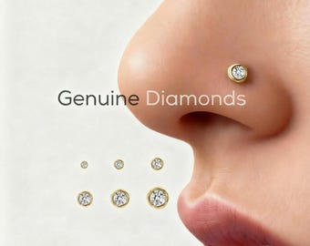Diamond Nose Stud, Genuine Diamond Nose Stud, Natural Diamond Stud, 14k 18k 22k Gold Nose Stud, SI/VS Diamond, 1.5mm, 2mm, 2.5mm, 3mm, 3.5mm