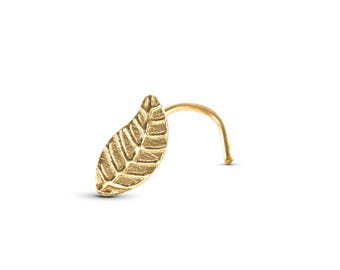 Nasenstecker in Blattform, massives 14-karätiges Gold (Gelb-, Rosé- oder Weißgold – verschiedene Stärken)