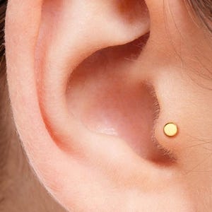 Tiny Solid Gold Tragus Earring, Flat Disc Stud (14k, Dainty)