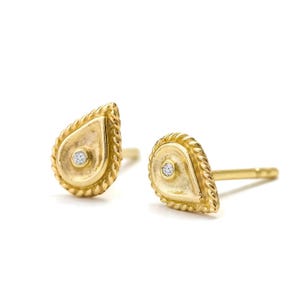 Diamond Earrings: Solid 14k Gold Studs (Dainty Bezel Setting)
