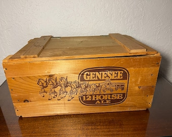 Vintage Genesee 12 Horse Ale Wooden Crate Running Wood Crate Genesee Brewing Dunning Corporation Rope Handles Vintage Beer Alcohol Crate