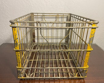 Vintage Sealtest metal milk crate. Heavy duty dairy crate. Vintage dairy crate. Large metal crate. All metal crate Farmhouse Decor Yellow
