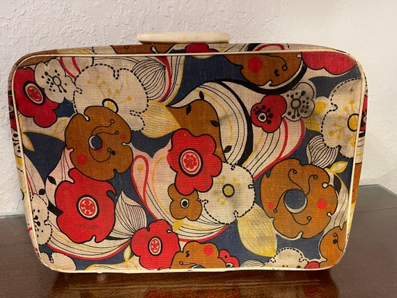 Vacationer Mid Century Hand painted Luggage Suitcase Travel Bag