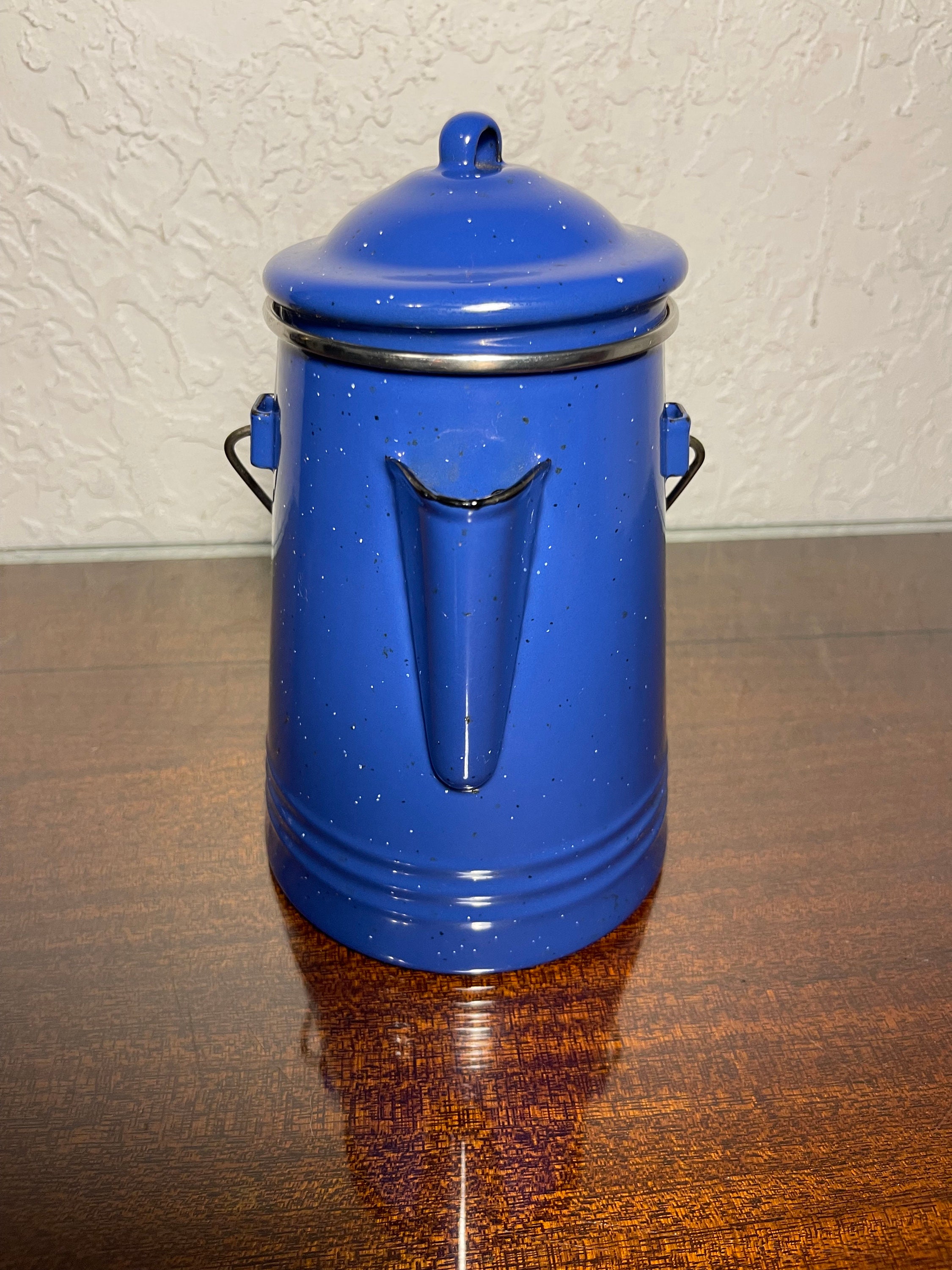Splatterware Pot Vintage Enamelware Splatterware Coffee Pot Coffee Maker Percolator Blue ...