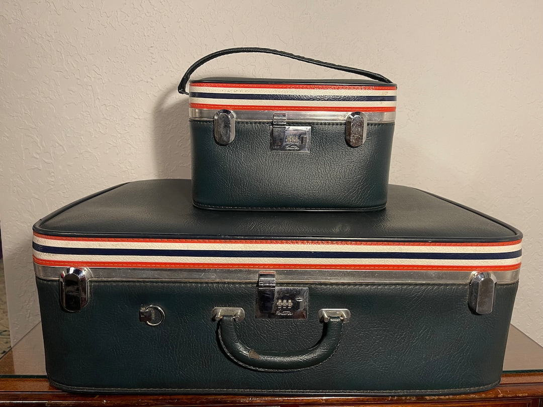 Vintage Ventura Luggage Set Navy Blue With Stripes Blue Suitcase Set