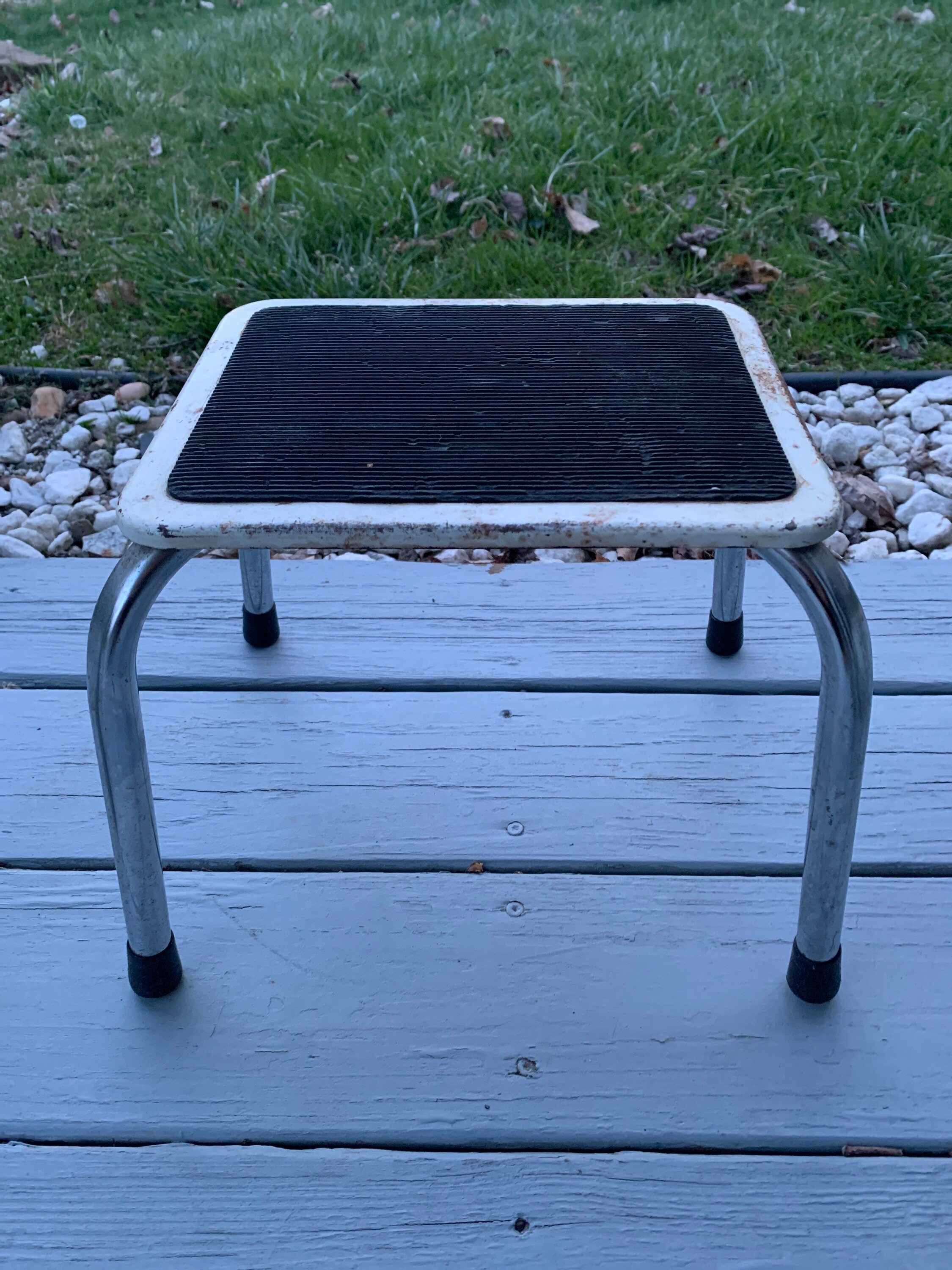 Vintage Step Stool Rustic Farmhouse Industrial White & Black Mid ...