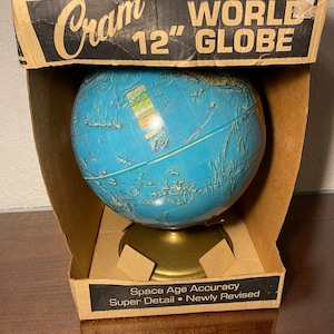 Vintage New Old Stock 1970er Jahre Cram 12 "Weltkugel Original Box Vintage Globe Schulweltkarte Planet Erde