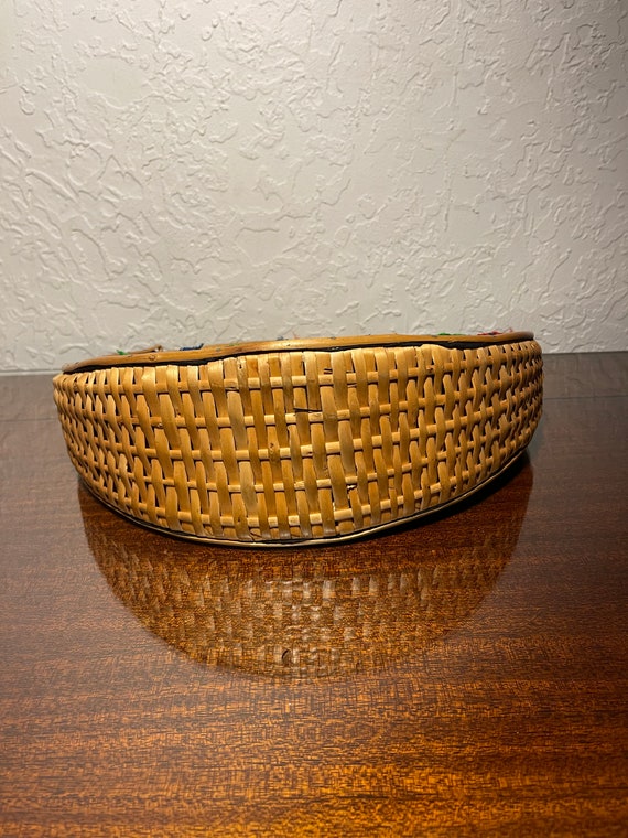 Vintage Circular Round Basket Purse Needlework Pu… - image 5