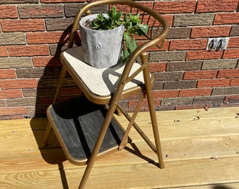 Vintage Durham Step stool Seat Foldable Chair Padded Seat Stepladder Folding Chair Plant Stand Extra Seating Kitchen Chair Stool Step Ladder