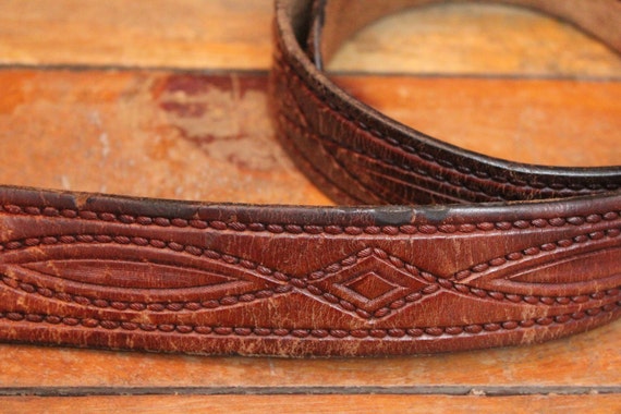 Vintage Brown Leather Belt with Brass Scout Belt … - image 2