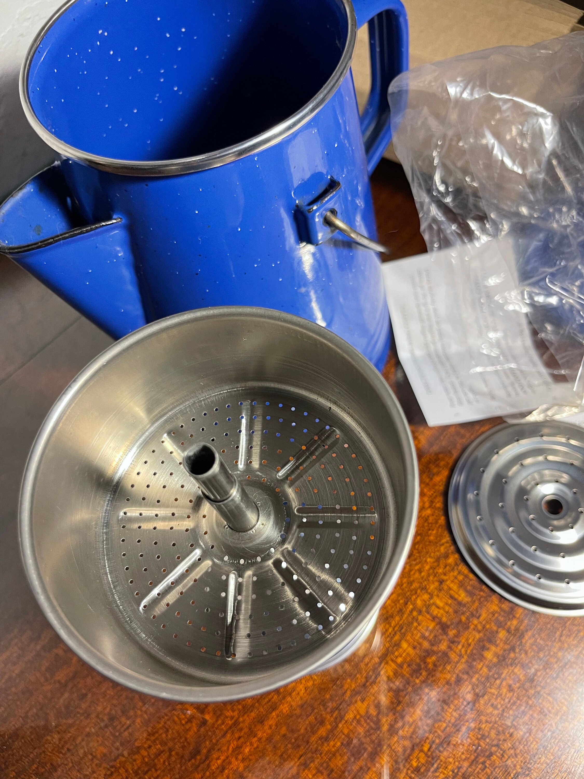 Splatterware Pot Vintage Enamelware Splatterware Coffee Pot Coffee Maker Percolator Blue ...