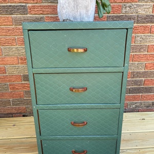 Vintage Cardboard Wood Storage Drawers Quilted Cardboard Wood Dresser  Bakelite Handle 4 Drawer Cardboard & Wood Dresser Henry A Enrich Co 