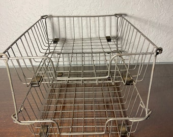 Vintage Wire Paper Trays with Rubber Feet Tiered Paper Tray Office Industrial Office Baskets Storage Retro Office Stacking Trays