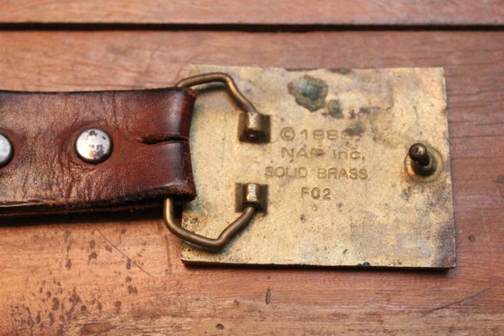 Vintage Brown Leather Belt with Brass Scout Belt … - image 4