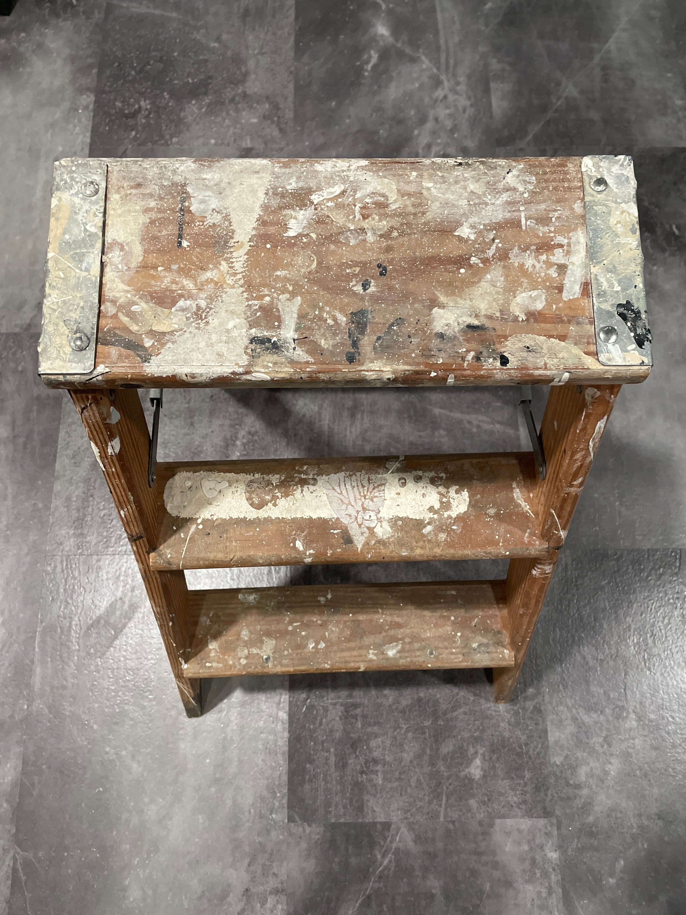 Vintage Household Natural Wooden 2 Foot Step Ladder Industrial Rustic ...