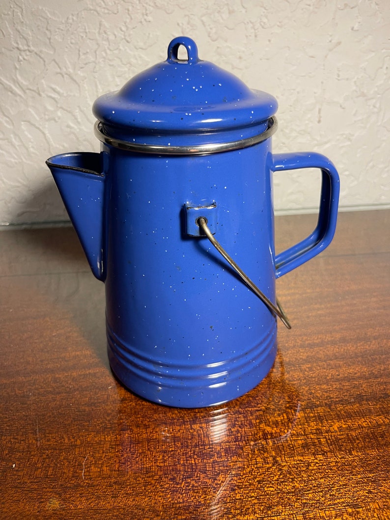 Splatterware Pot Vintage Enamelware Splatterware Coffee Pot Coffee Maker Percolator Blue ...
