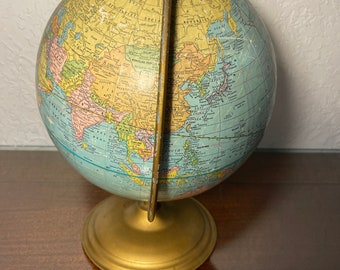 Vintage World Globe 9 Inch, George F Cram Company Mid-century