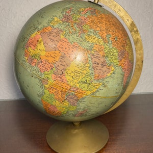 Vintage Replogle 12" Globus referencyjny Gustav Brueckmann Globus z lat 70. XX wieku Globus Kartograf Chicago IL Retro Globus Mapa Ziemi Dżibuti ZSRR