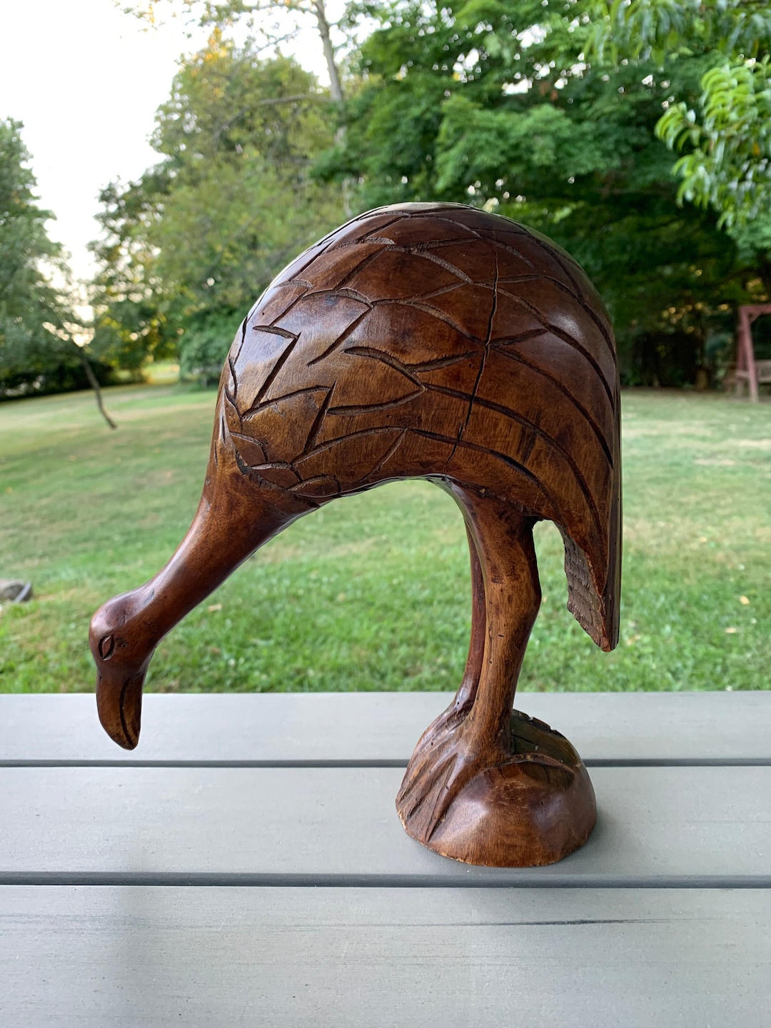 Vintage Wood Carving Bird Balanced Retro Wood Sculpture Carved Bird