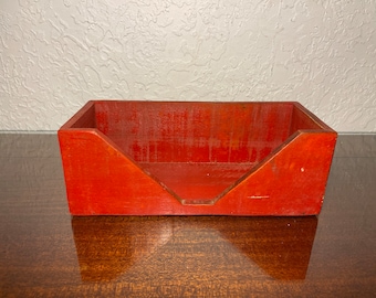 Vintage red wooden storage box tray binVintage desktop organizer. Shelf organizer. Pantry organizer. Vintage wooden storageVintage storage