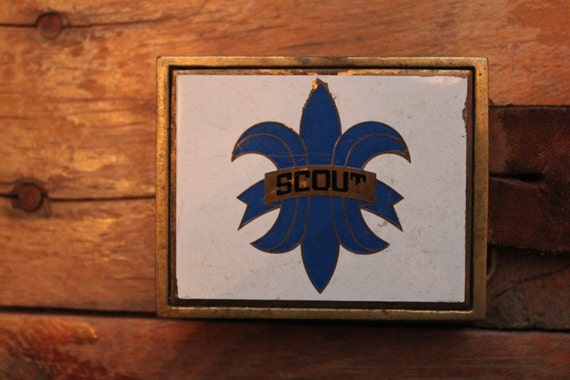 Vintage Brown Leather Belt with Brass Scout Belt … - image 3