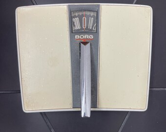 Vintage 1960s Borg Bathroom Scale Handle White Cream Gold Glitter Works Square Household Scale MCM Scale.