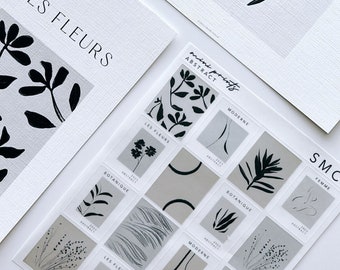 mini art print sticker sheet - minimal, abstract, modern,  minimal bujo, junk journal, journal, scrapbook